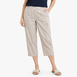 Talbots Linen Blend Crop Pants Women's Size 12 Cream Cargo Striped Minimalist